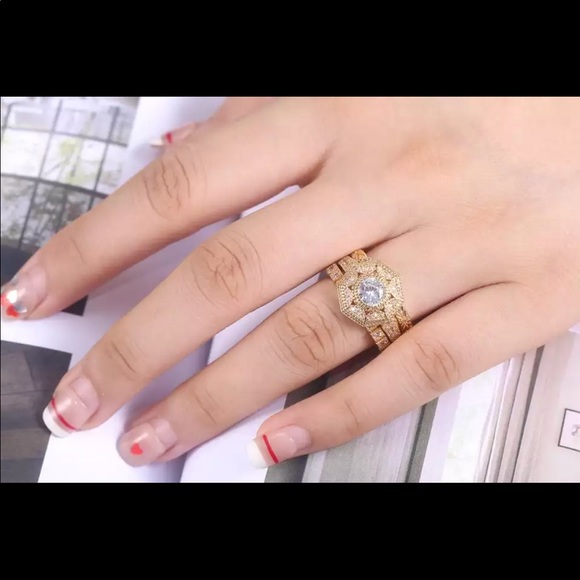 Luxury 3 PC Set Noble Royal Gold Plated Ring New - Picture 6 of 6